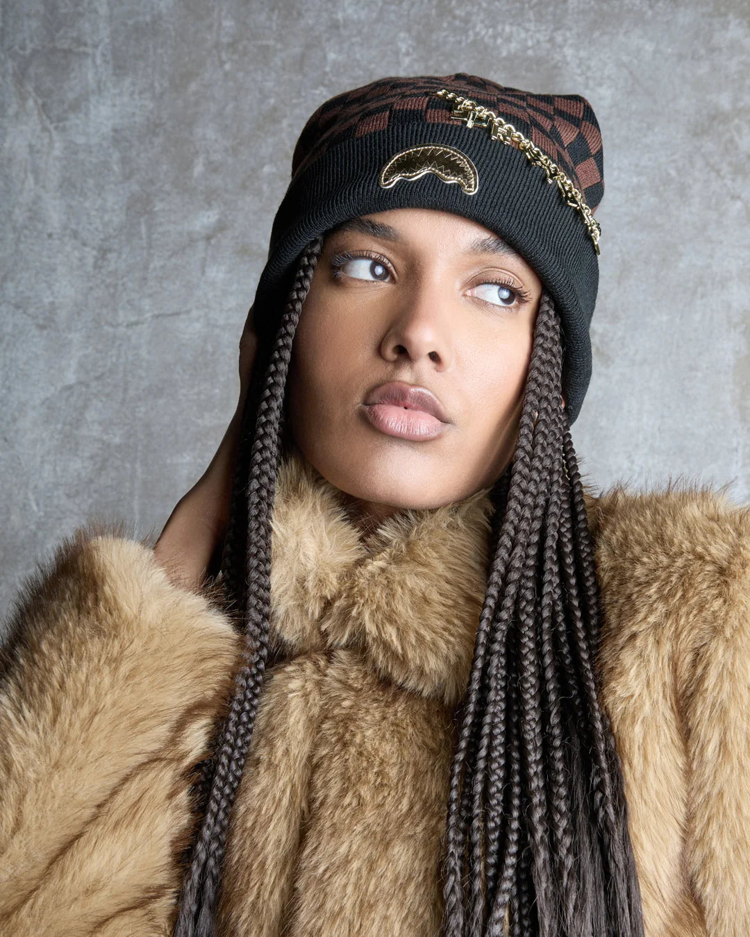 GOLD CHAIN CHECK BEANIE