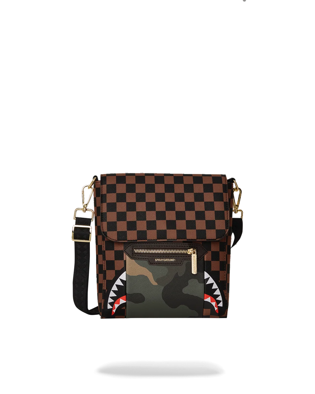 EXTERIOR GOLD ZIP POCKET SHARKS IN PARIS MESSENGER SLING BAG