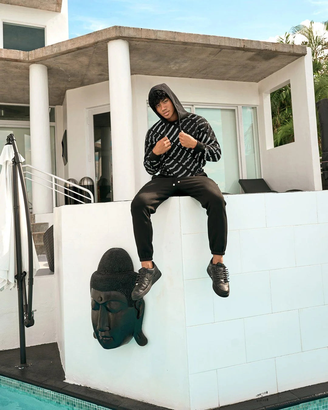 SG LOGO REPEAT HOODIE PULLOVER BLACK