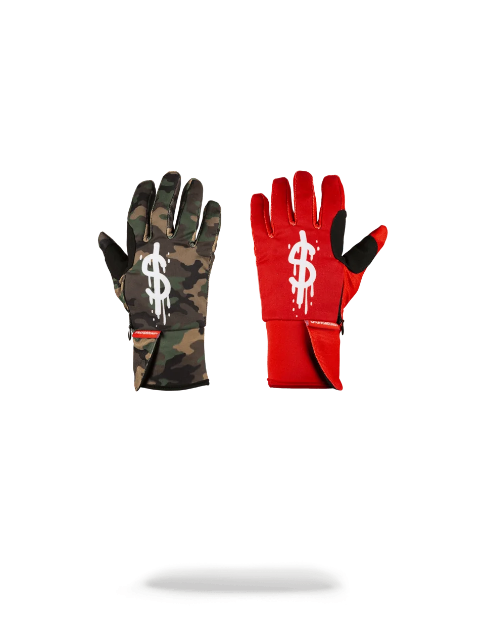 LEFT RED / RIGHT CAMO MONEY DRIPS GLOVES