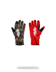 LEFT RED / RIGHT CAMO MONEY DRIPS GLOVES