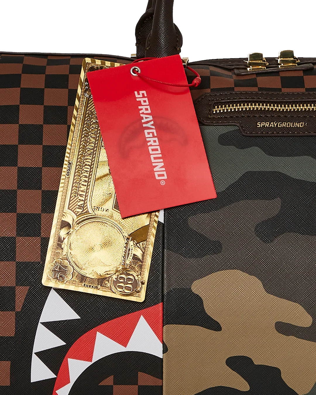 EXTERIOR GOLD ZIP POCKET SHARKS IN PARIS DUFFLE