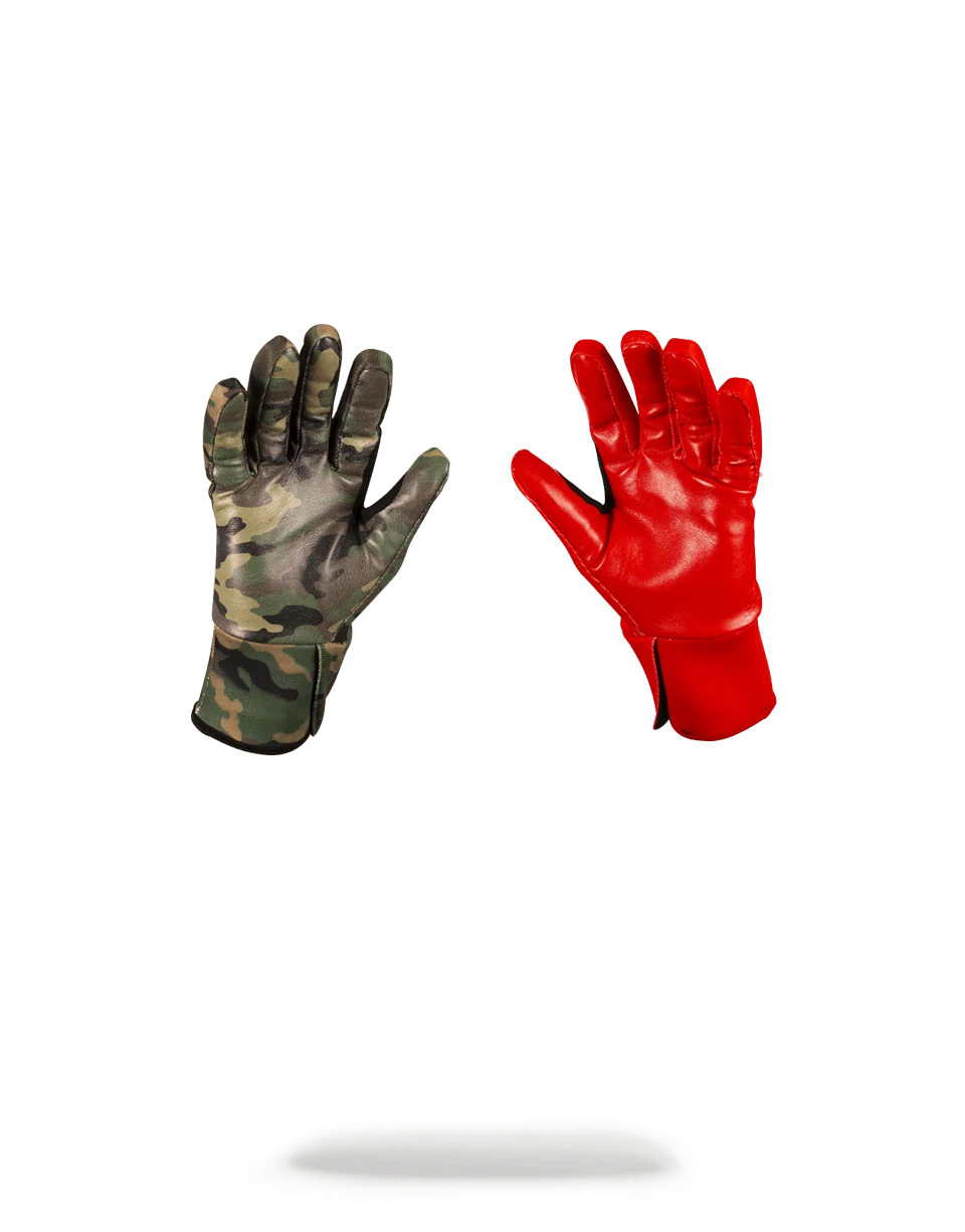 LEFT RED / RIGHT CAMO MONEY DRIPS GLOVES
