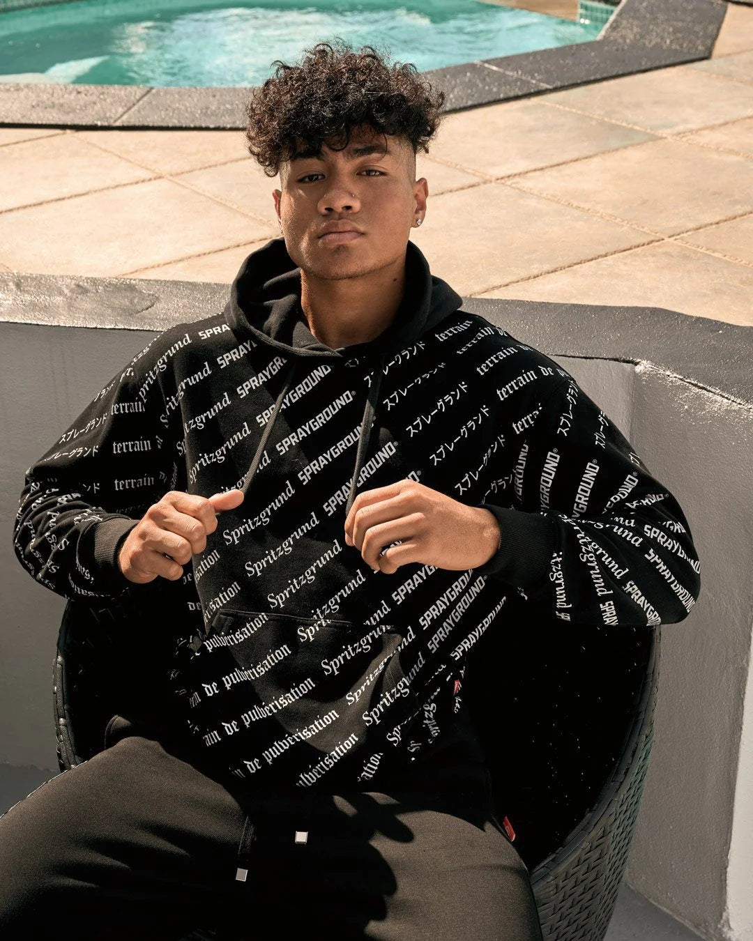 SG LOGO REPEAT HOODIE PULLOVER BLACK