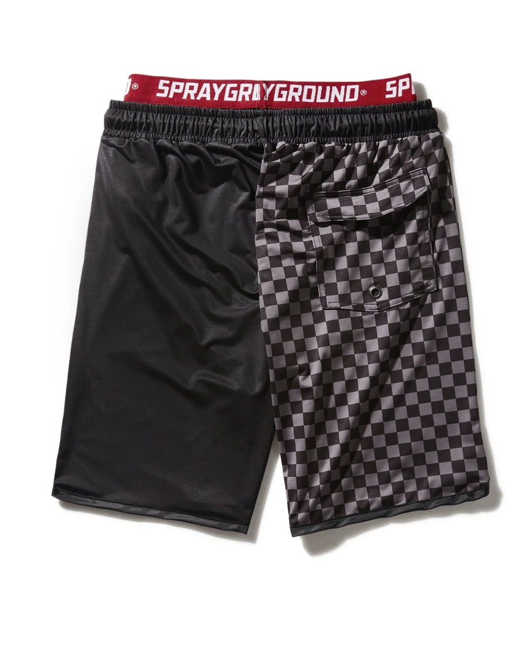 GREY CHECKERED SPLIT CORTO SWIM TRUNKS