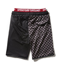 GREY CHECKERED SPLIT CORTO SWIM TRUNKS
