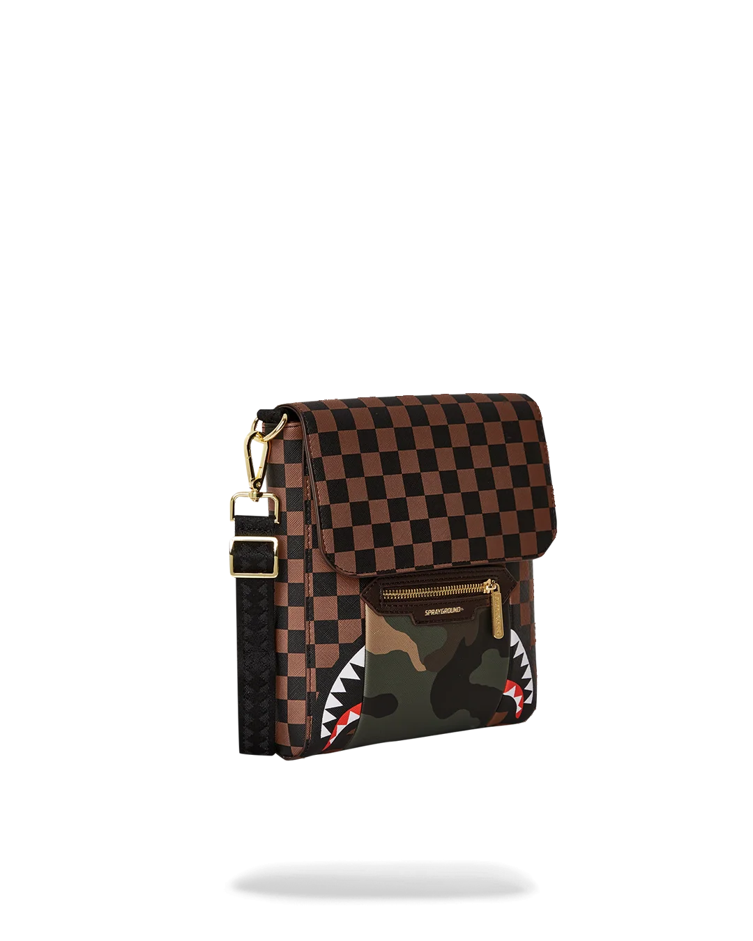 EXTERIOR GOLD ZIP POCKET SHARKS IN PARIS MESSENGER SLING BAG
