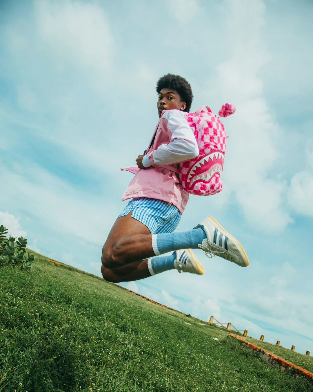 FURZILLA SHARK (PINK CHECK) BACKPACK