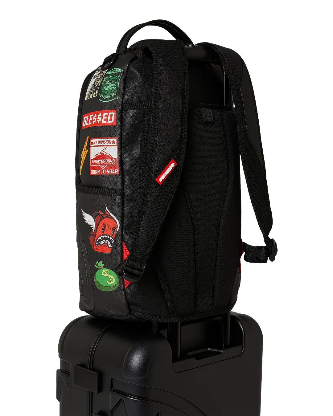 THE JOURNEY BEGINS SHARKITECTURE CARRY-ON LUGGAGE BLACK WITH EXTRA STICKERS