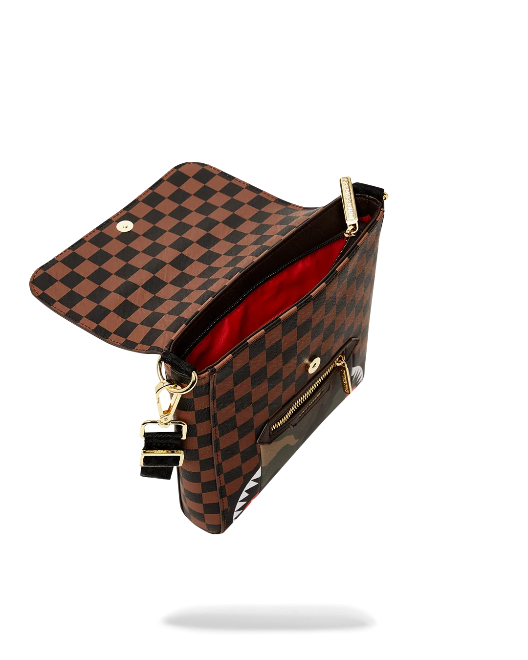 EXTERIOR GOLD ZIP POCKET SHARKS IN PARIS MESSENGER SLING BAG