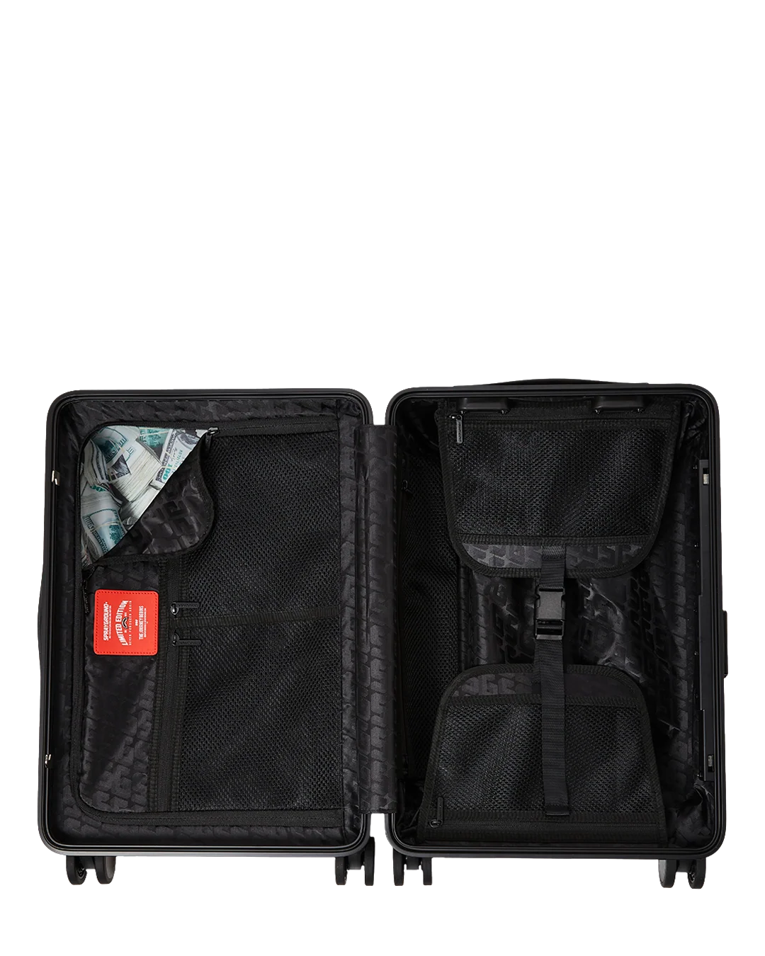 THE JOURNEY BEGINS SHARKITECTURE CARRY-ON LUGGAGE BLACK WITH EXTRA STICKERS